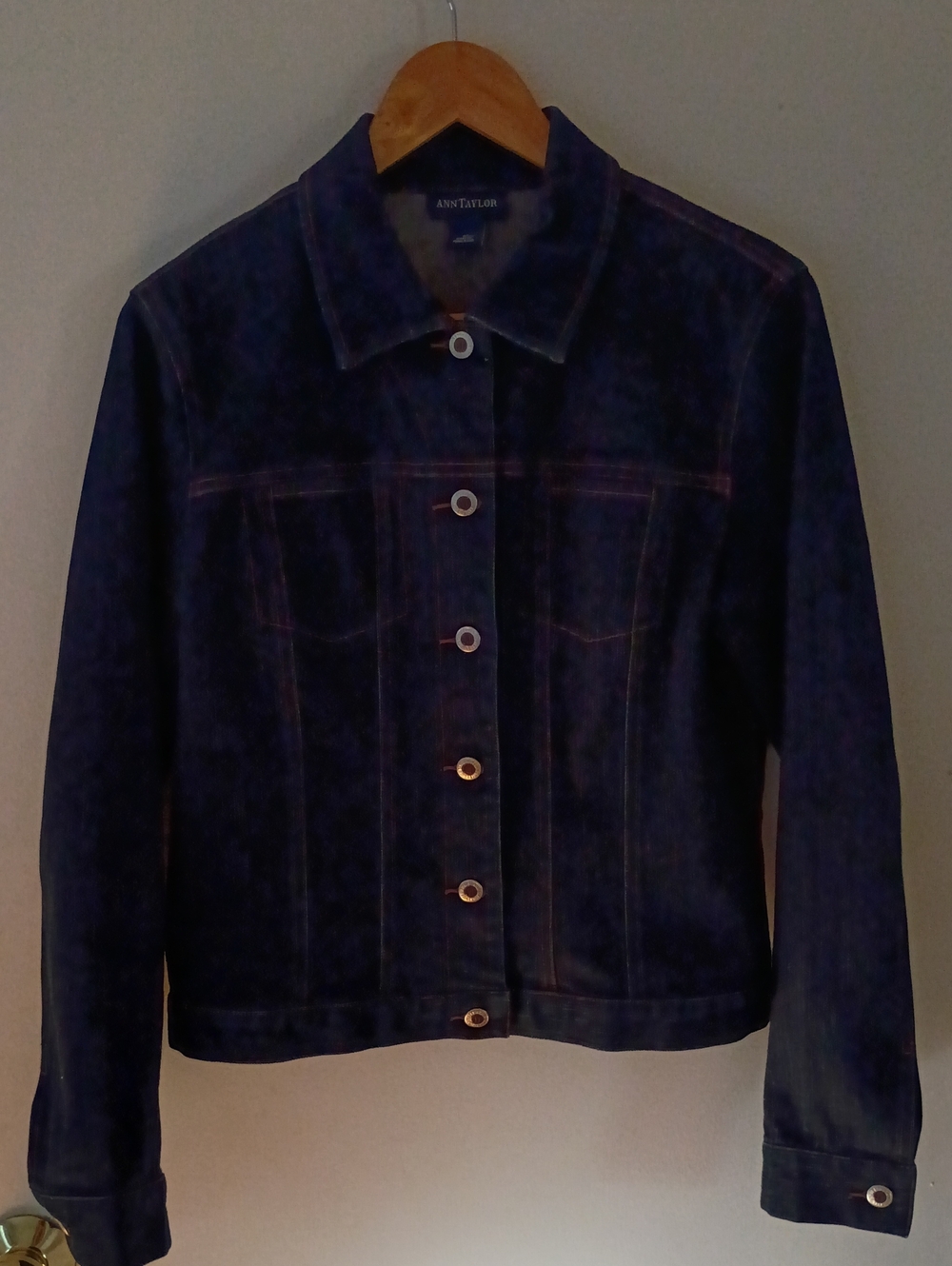 Ann Taylor Indigo Denim Jacket with Contrast Topstitching